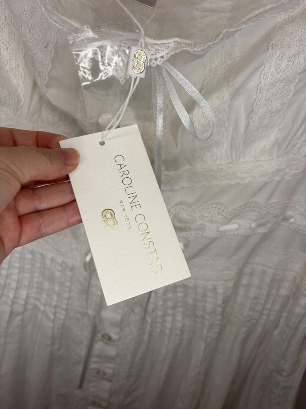 NWT Caroline Constas White Lace Cotton Midi Dress M Cottagecore Boho Milkmaid - Picture 16 of 16